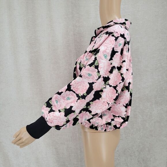 Zara Floral Printed Bomber Jacket Light Pink and Black Women's Small - Picture 2 of 9